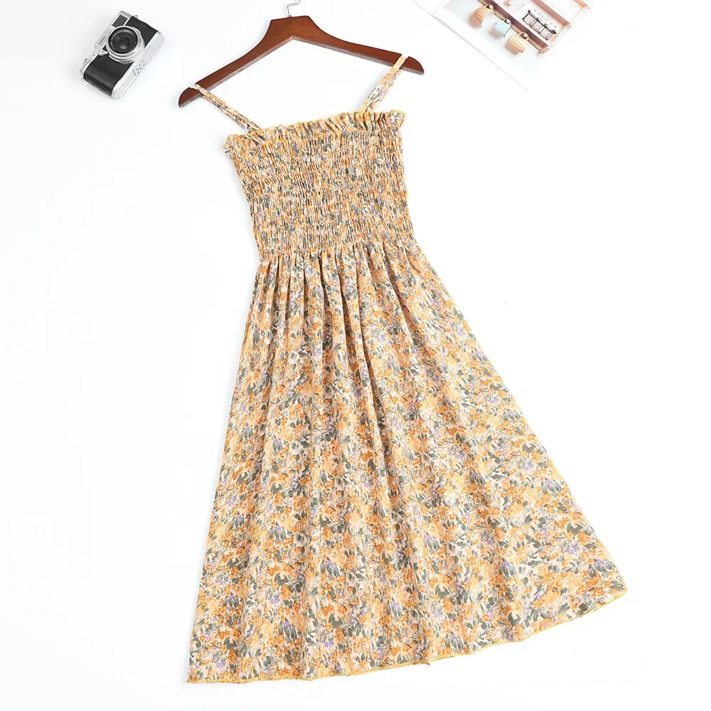 🌸 Breeze & Bloom – Summer Chiffon Spaghetti Strap Mini Dress