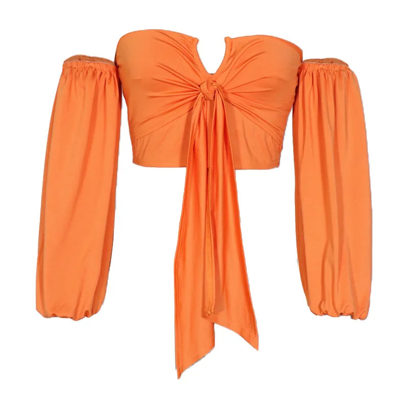 "Women's Off-Shoulder Long Sleeve Tops – Fashionable Casual Blouses & Sexy Crop Shirts"