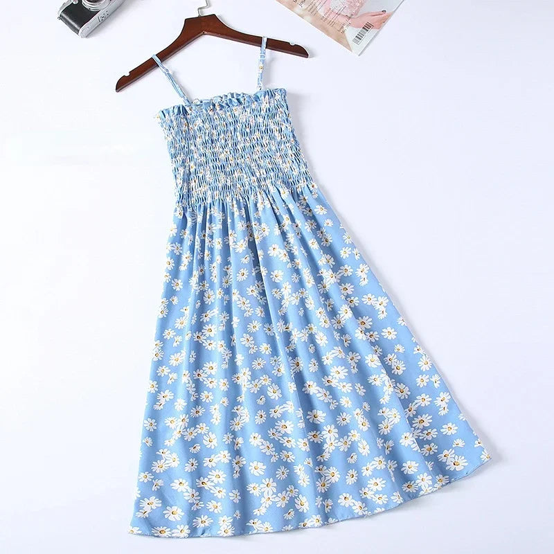 🌸 Breeze & Bloom – Summer Chiffon Spaghetti Strap Mini Dress