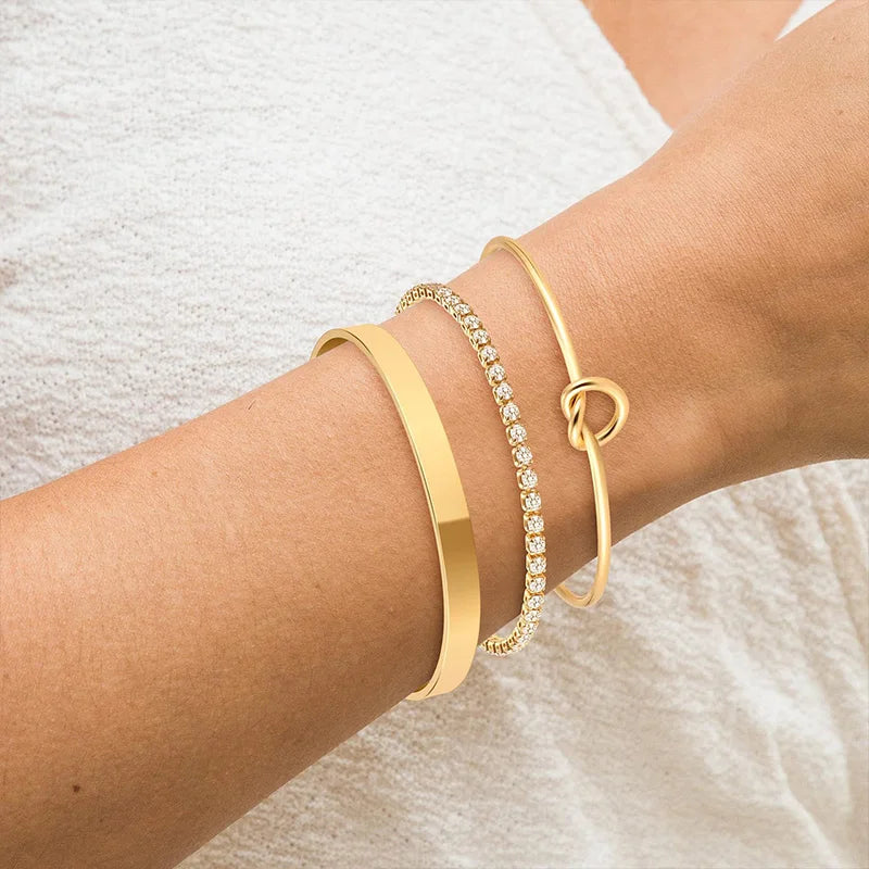3Pcs Stainless Steel Gold Plated Bracelets
