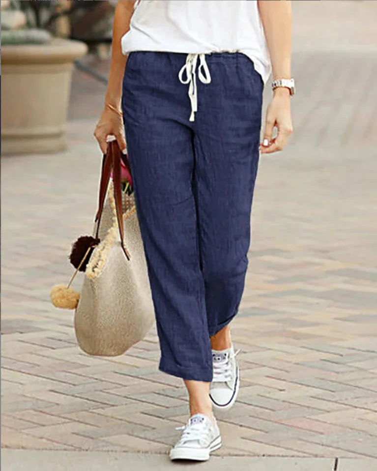 🌿 PureEase – Cotton Linen Wide-Leg Pants with Drawstring Waist