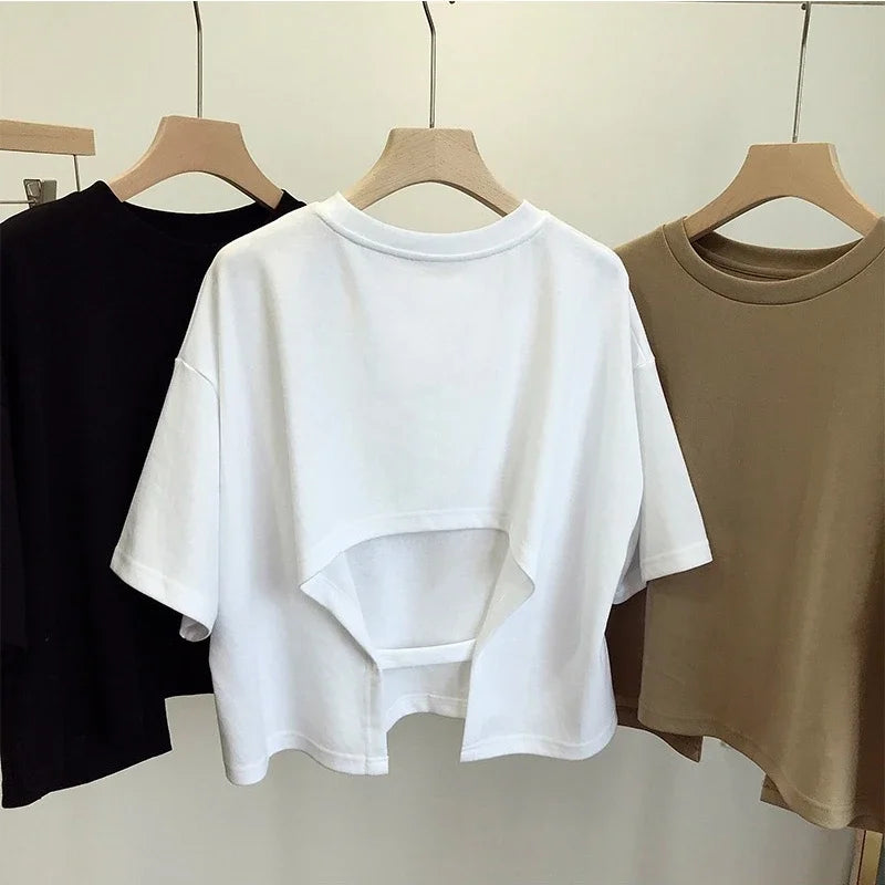 🔥 Sweet & Spicy – Korean Backless Crop Tee for Women