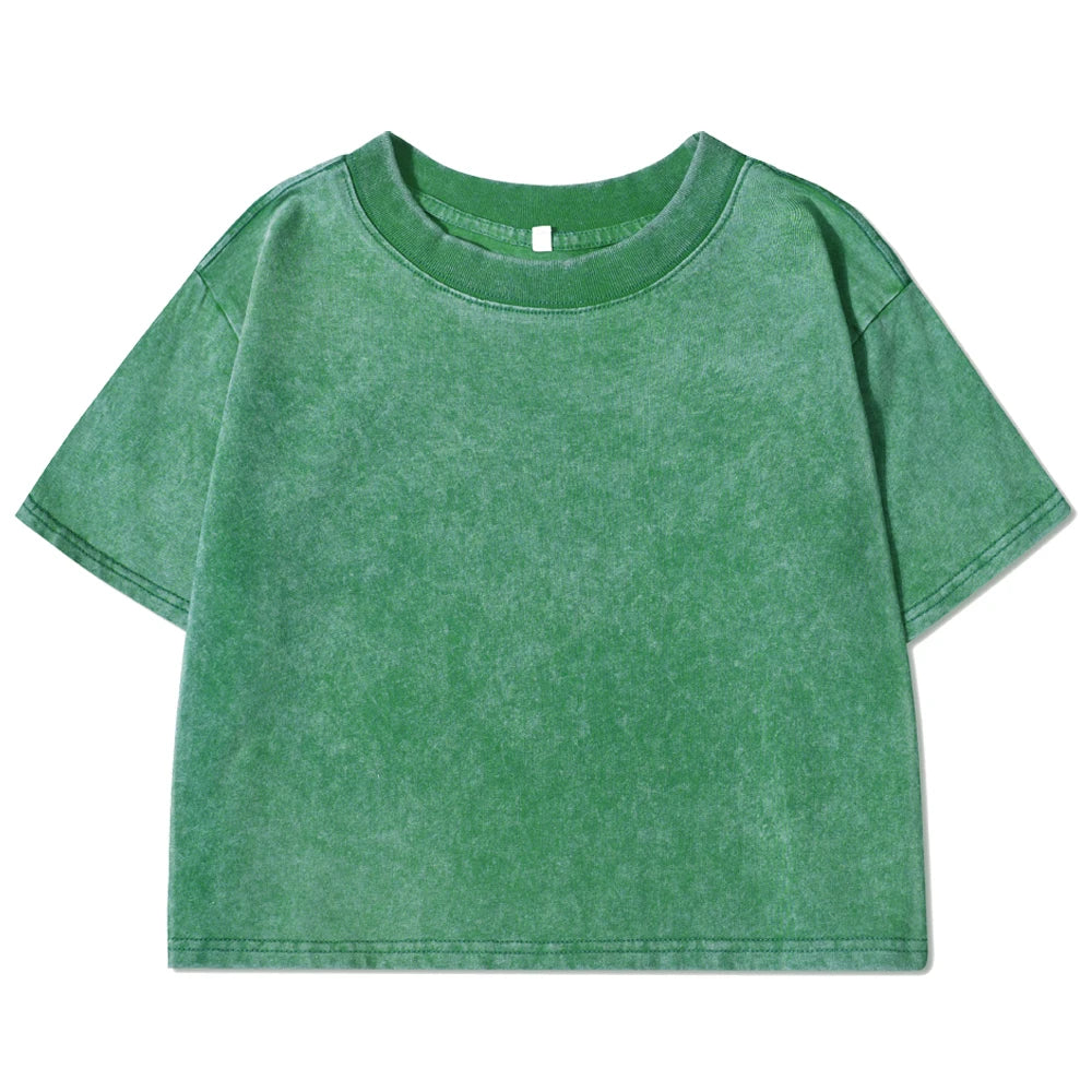 “Solid Washed Cotton Crop Tee – Soft, Slim & Retro-Cool”