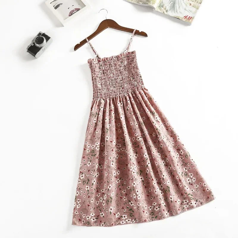 🌸 Breeze & Bloom – Summer Chiffon Spaghetti Strap Mini Dress