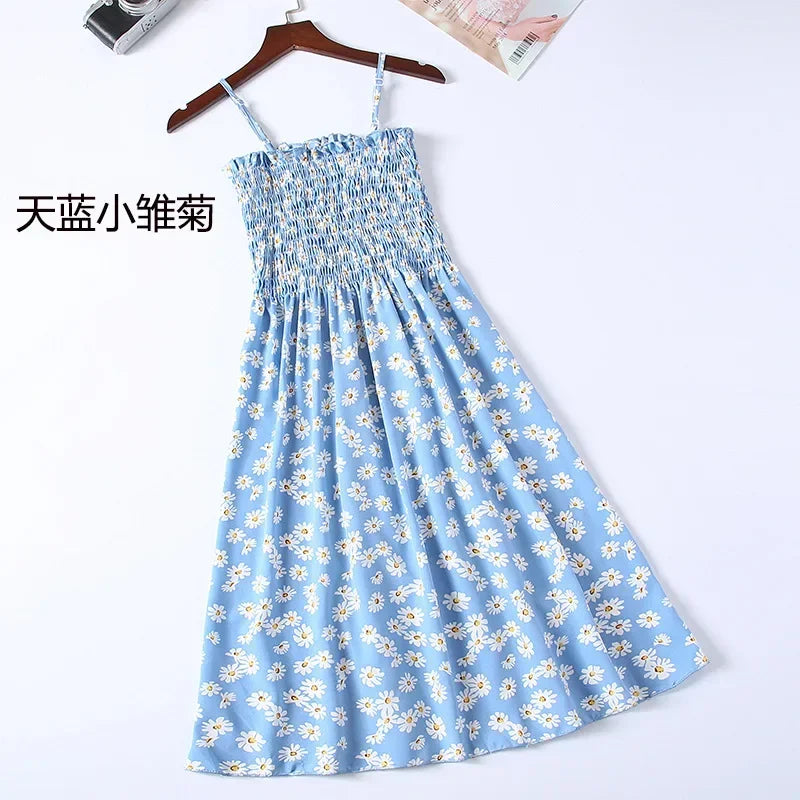 🌸 Breeze & Bloom – Summer Chiffon Spaghetti Strap Mini Dress