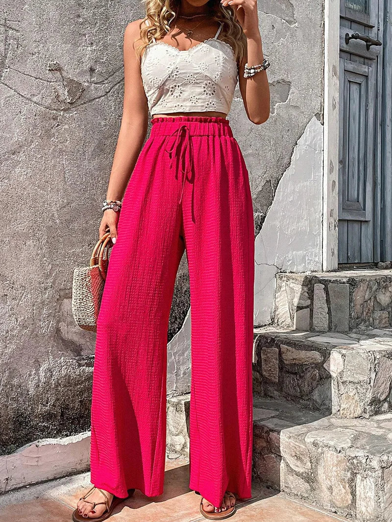 🌴 Coastal Flow – High Waist Wide-Leg Beach Pants for Women