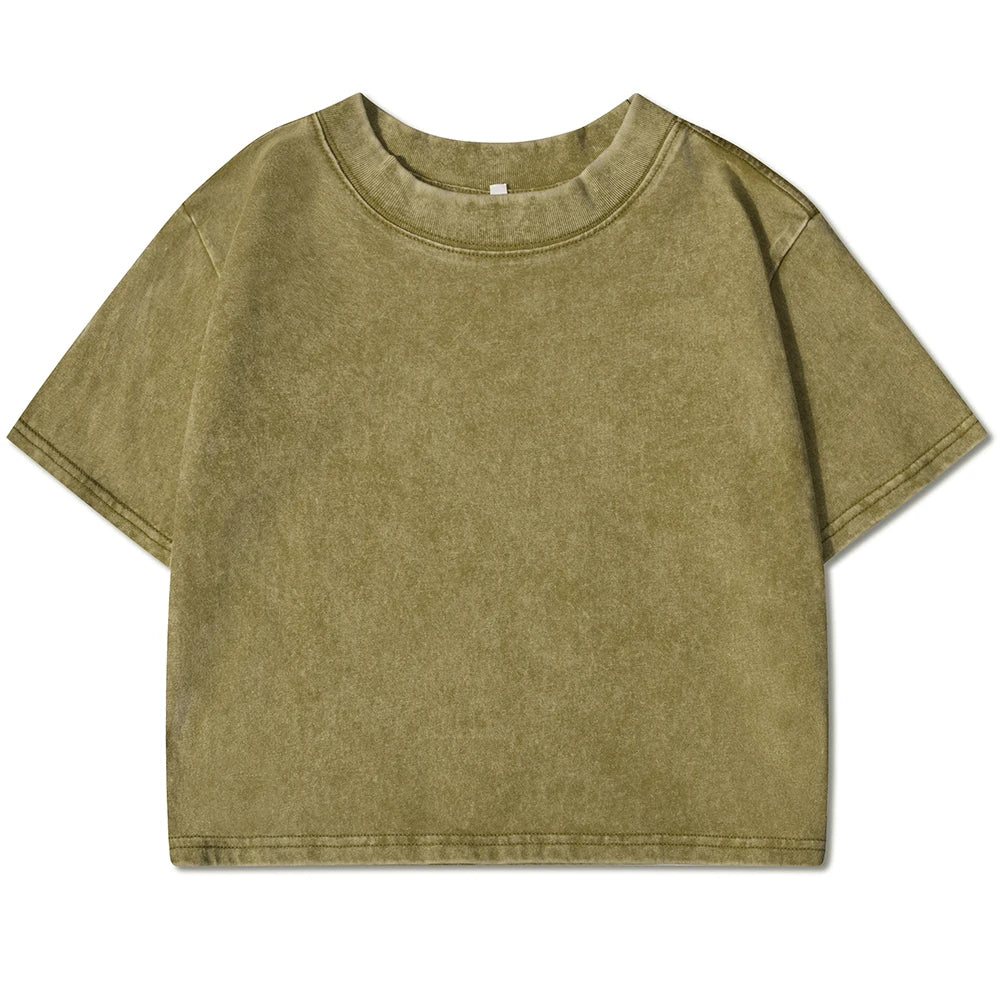 “Solid Washed Cotton Crop Tee – Soft, Slim & Retro-Cool”