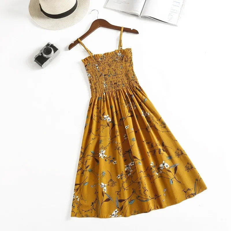🌸 Breeze & Bloom – Summer Chiffon Spaghetti Strap Mini Dress