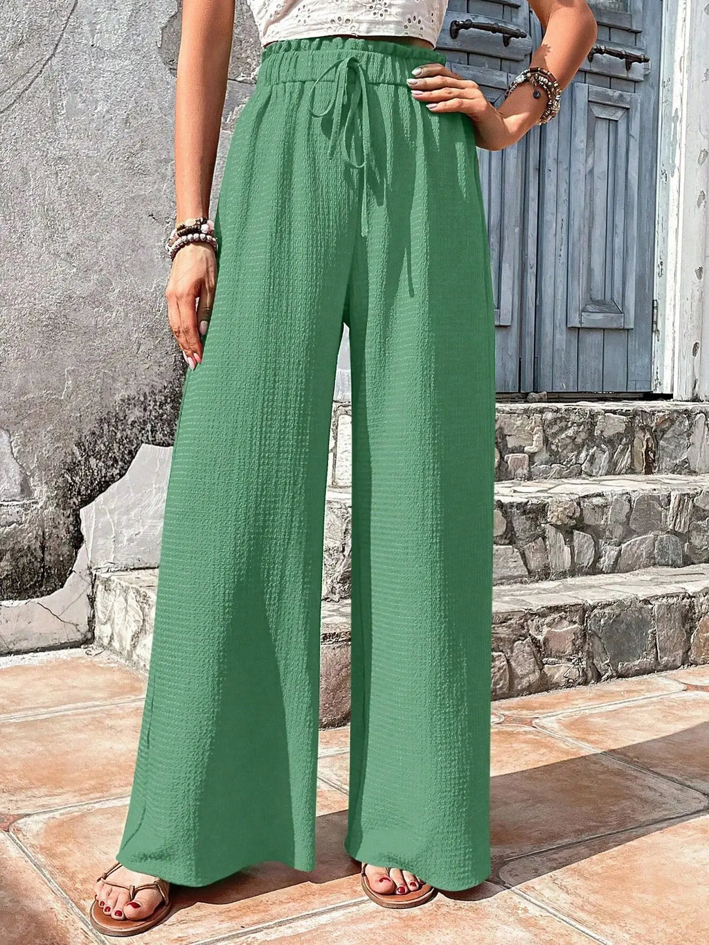 🌴 Coastal Flow – High Waist Wide-Leg Beach Pants for Women