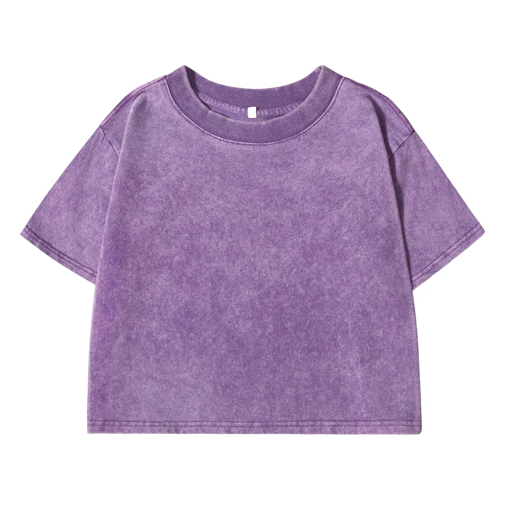 “Solid Washed Cotton Crop Tee – Soft, Slim & Retro-Cool”
