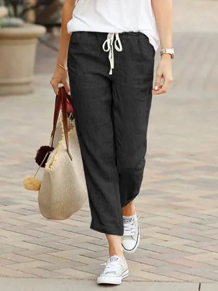 🌿 PureEase – Cotton Linen Wide-Leg Pants with Drawstring Waist