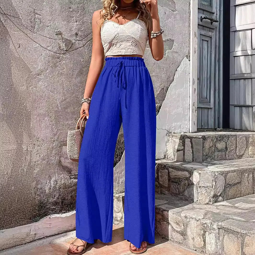 🌴 Coastal Flow – High Waist Wide-Leg Beach Pants for Women