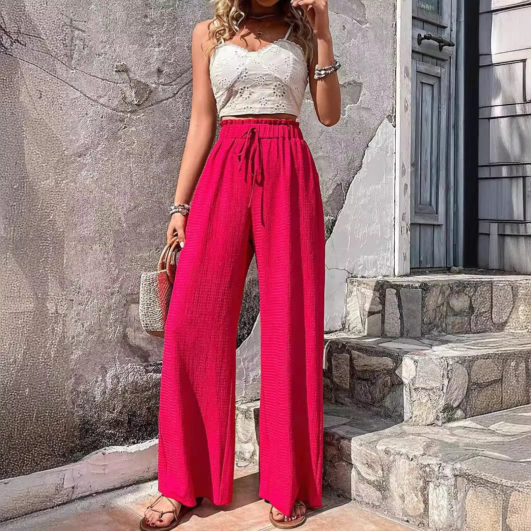 🌴 Coastal Flow – High Waist Wide-Leg Beach Pants for Women