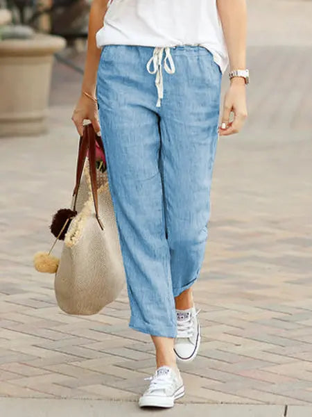 🌿 PureEase – Cotton Linen Wide-Leg Pants with Drawstring Waist