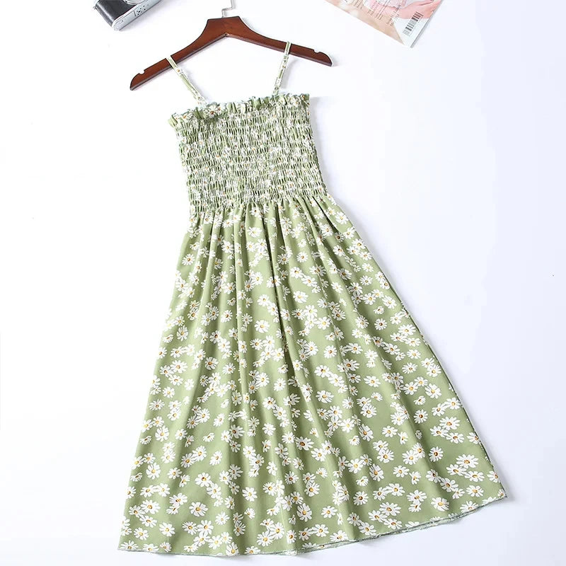 🌸 Breeze & Bloom – Summer Chiffon Spaghetti Strap Mini Dress