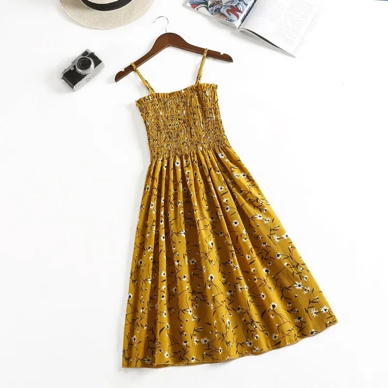 🌸 Breeze & Bloom – Summer Chiffon Spaghetti Strap Mini Dress