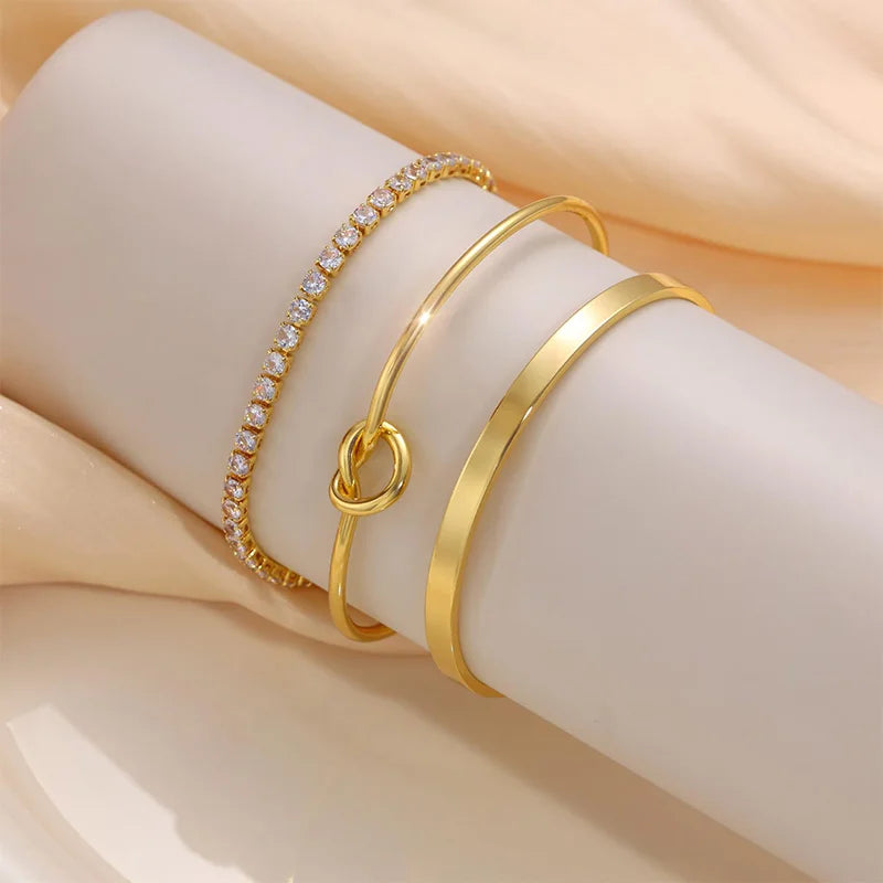 3Pcs Stainless Steel Gold Plated Bracelets