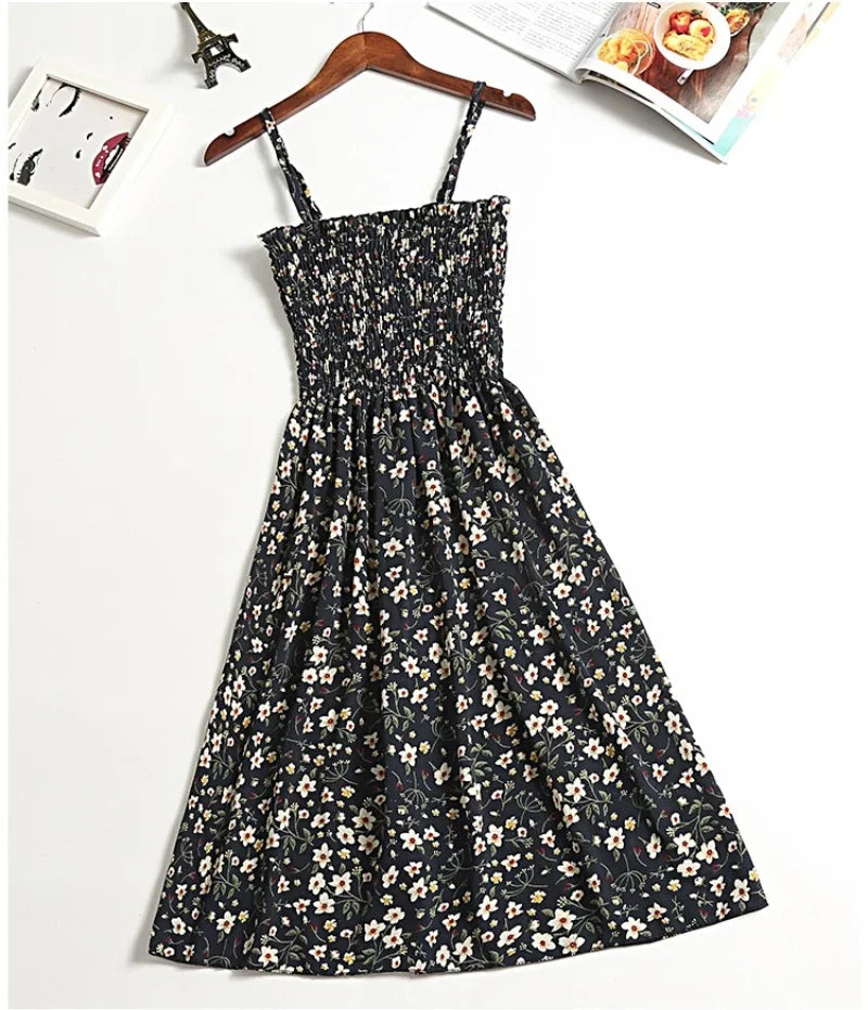 🌸 Breeze & Bloom – Summer Chiffon Spaghetti Strap Mini Dress