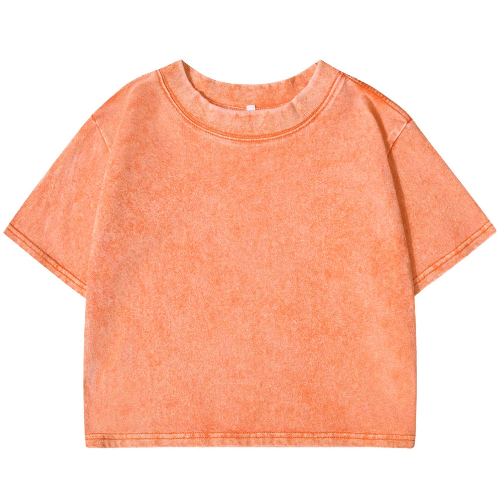 “Solid Washed Cotton Crop Tee – Soft, Slim & Retro-Cool”