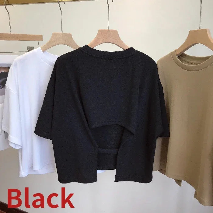 🔥 Sweet & Spicy – Korean Backless Crop Tee for Women
