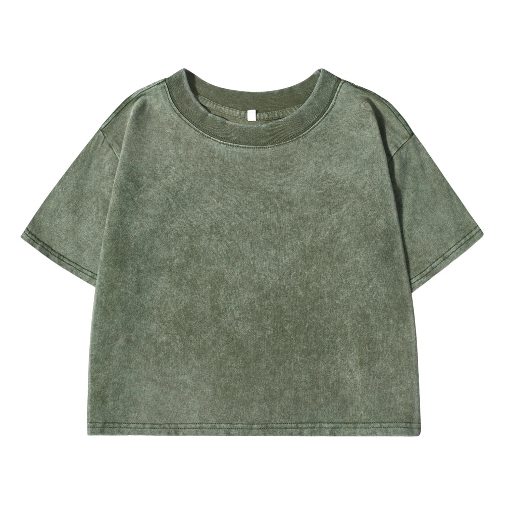 “Solid Washed Cotton Crop Tee – Soft, Slim & Retro-Cool”