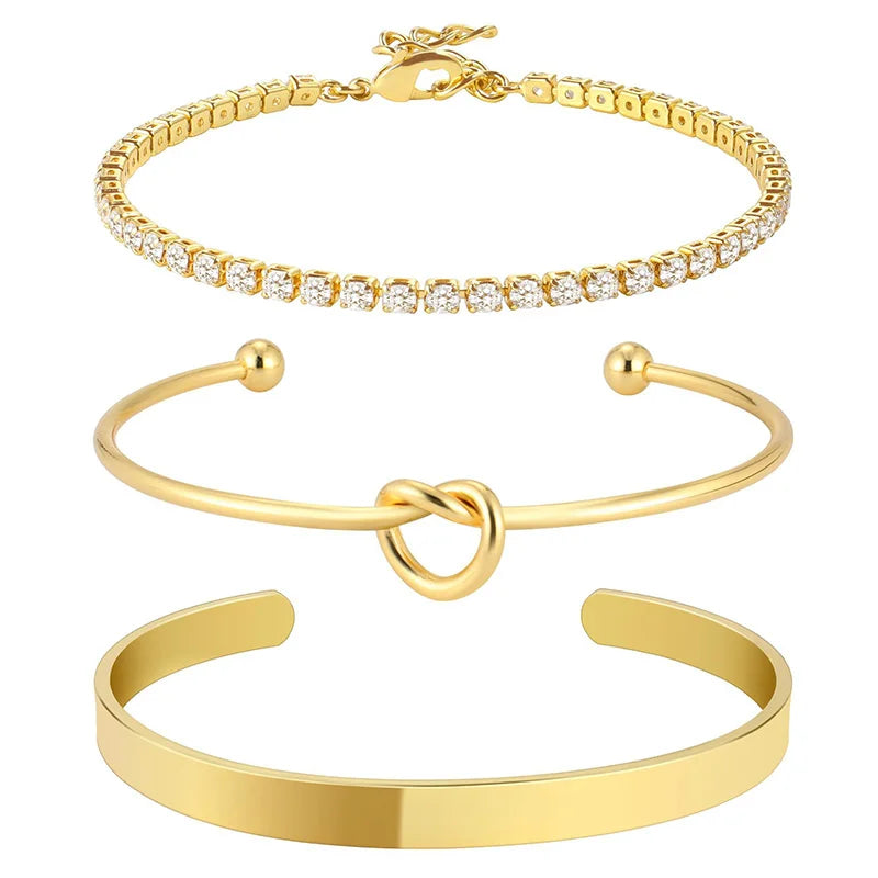 3Pcs Stainless Steel Gold Plated Bracelets