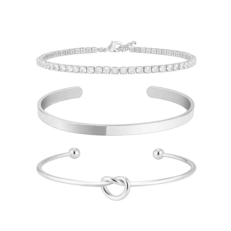 3Pcs Stainless Steel Gold Plated Bracelets