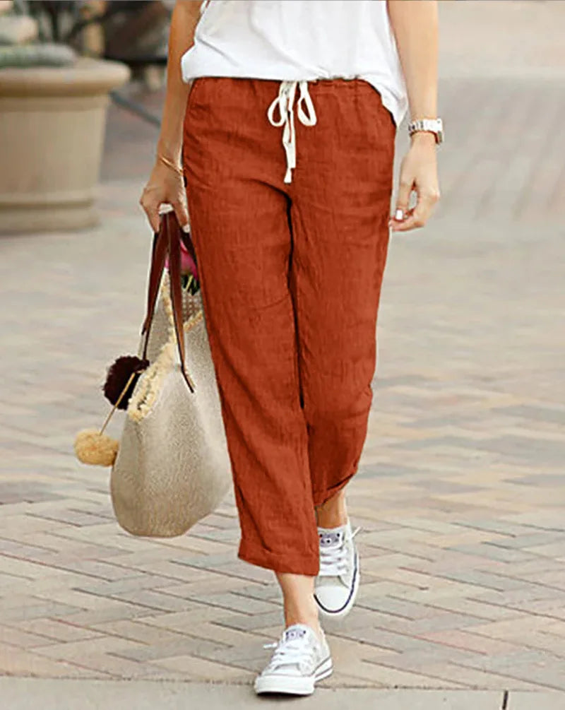 🌿 PureEase – Cotton Linen Wide-Leg Pants with Drawstring Waist