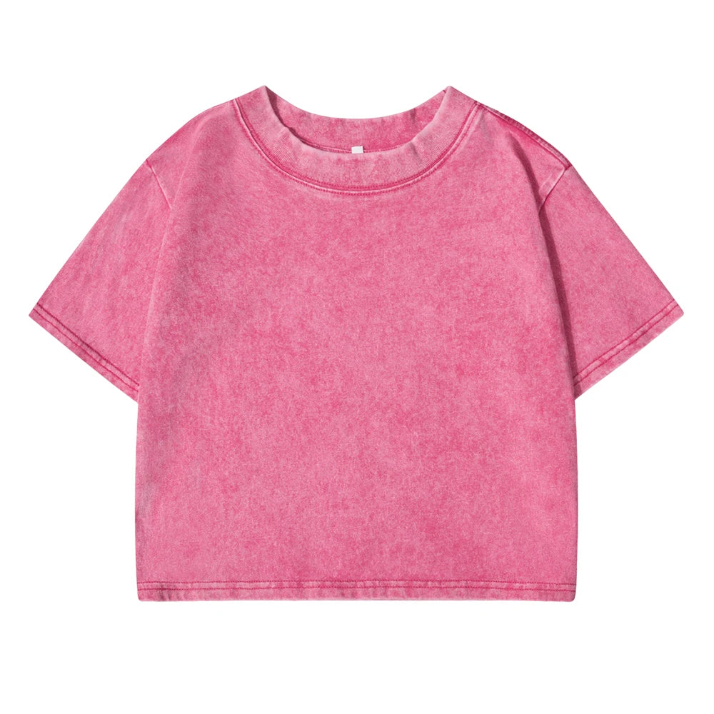 “Solid Washed Cotton Crop Tee – Soft, Slim & Retro-Cool”