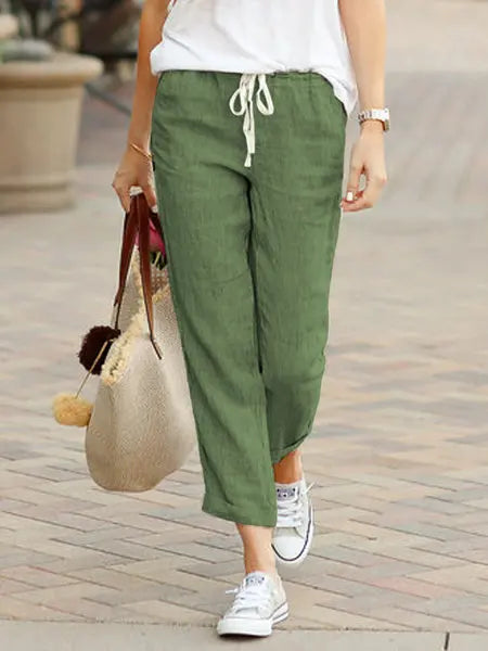 🌿 PureEase – Cotton Linen Wide-Leg Pants with Drawstring Waist