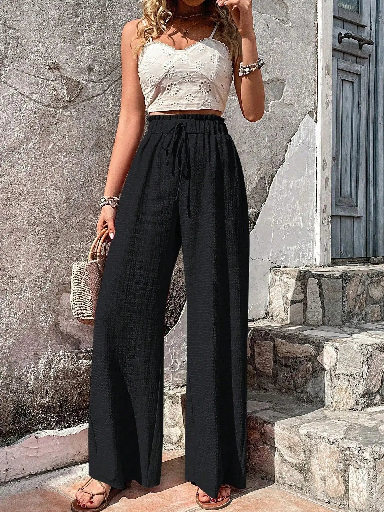 🌴 Coastal Flow – High Waist Wide-Leg Beach Pants for Women