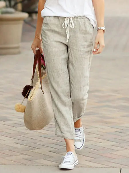 🌿 PureEase – Cotton Linen Wide-Leg Pants with Drawstring Waist