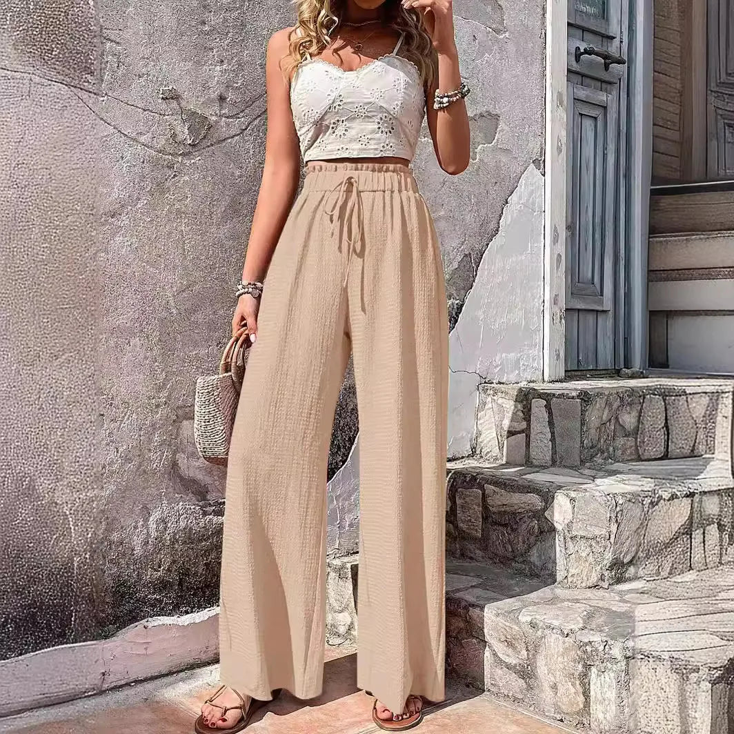 🌴 Coastal Flow – High Waist Wide-Leg Beach Pants for Women